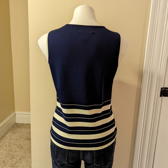 Bob Mackie navy blue and cream striped knit tank top size medium - Picture 3 of 7